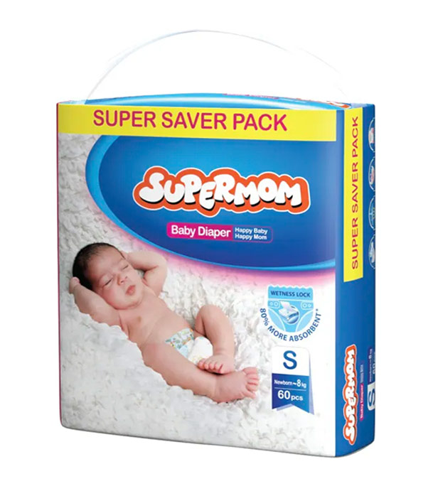 Supermom Baby Diaper- Small (3-8) kg 60 S pcs